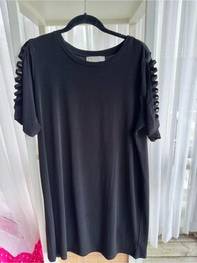 Michael Kors Black Short Sleeve Dress with Ladder Cut Sleeves 1x worn once.